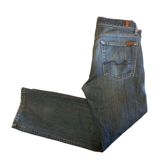 7 For All Mankind Denim Jeans 33x28 Men’s Straight Button Pants Casual Dark Jean - Picture 4 of 10